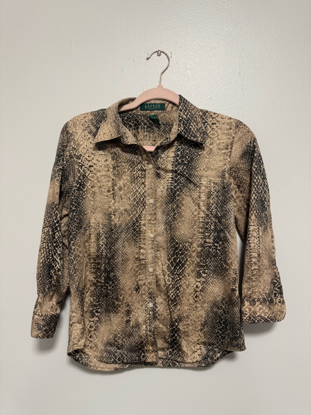 Lauren Ralph Lauren Brown Snake-Print Reptile Button Down Shirt